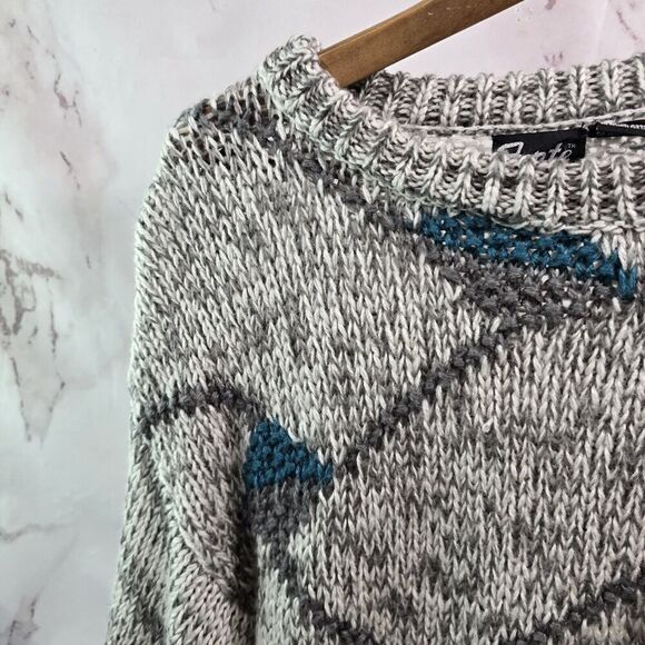 Vintage Sweater Mens Large Gray Blue Crew Neck 90s 80s Abstract Oversized - Picture 2 of 9